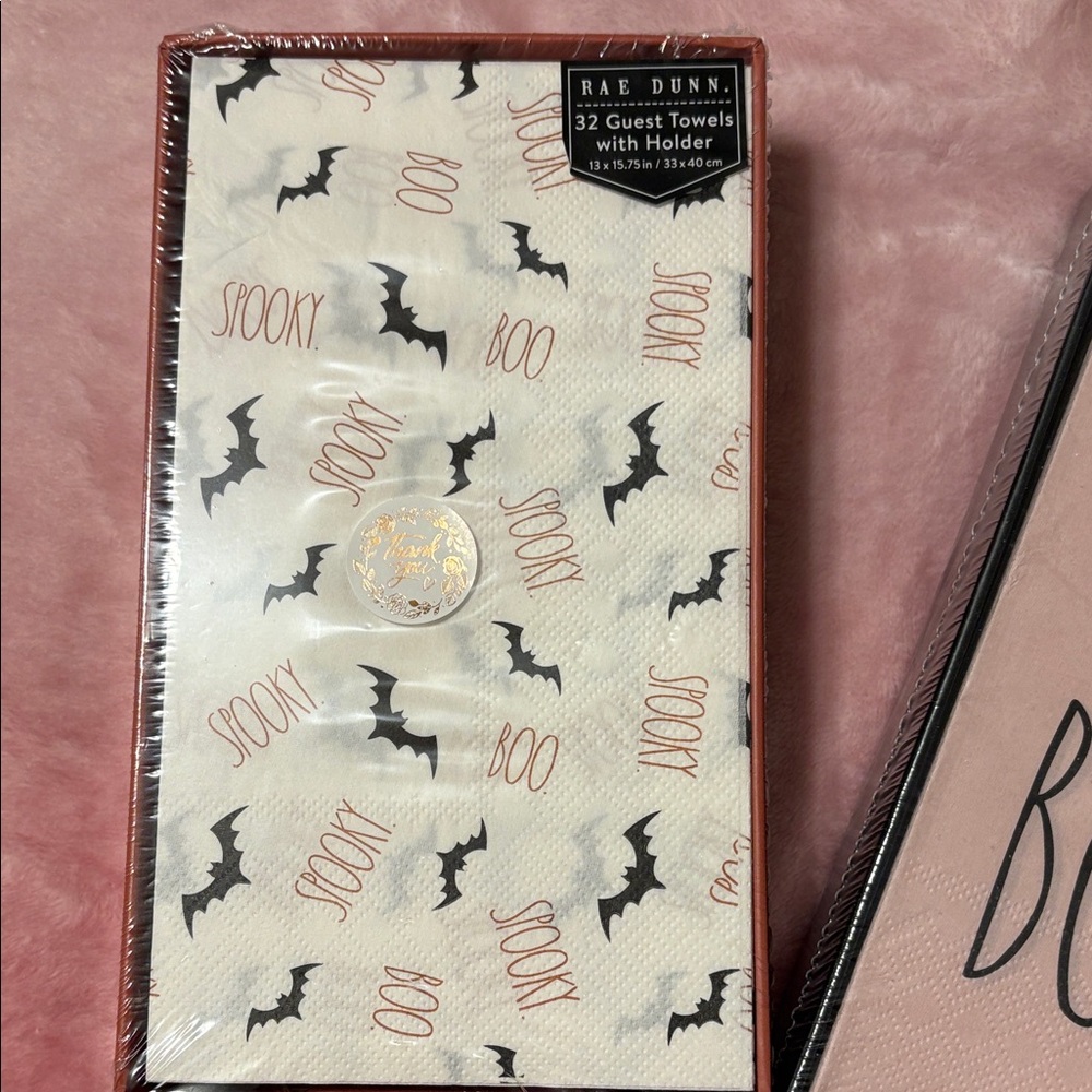 Rae Dunn Spooky Ghost and Bat Towels Set - Black and White - Picture 4 of 4